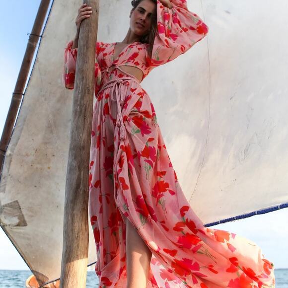 Miguelina Leonie Printed Gauze Dress in Pink Lemonade Sz Small MSRP $595 - Picture 1 of 15
